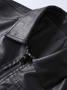 Men's Leather Slim Fit Velvet Thickened Motorcycle Jacket 1.5kg-Leather Jacket - màu đen - Xem 6