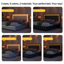 Queen LED Smart Bed Frame With 4 Storage Drawers Adjustable Headboard With Smart Control RGBW LED, Whisper-Quiet Design, Upholstered Bed Wood Slats Support, No Box Spring Needed, PU Black - Da PU màu trắng - Xem 8