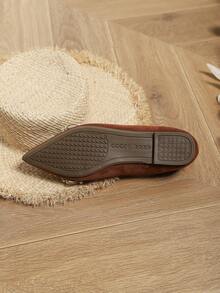 Giày cô dâu đế bằng cho nữ, giày ba lê đế mềm ren ngọc trai kiểu mới, giày phù dâu dự tiệc cưới kim cương tinh tế kiểu tiên nữ - Cà phê nâu - Xem 3