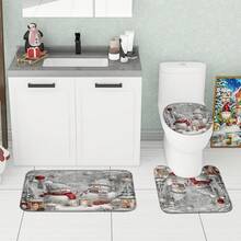 1/4 件圣诞冬季雪人雪花树可爱红银色浴帘套装带浴帘和地毯涤纶防水可机洗适用于圣诞节浴室或淋浴装饰带 12 个挂钩防滑浴垫 U 型马桶盖垫家居浴室装饰夏季 - 銀色 - 查看 5