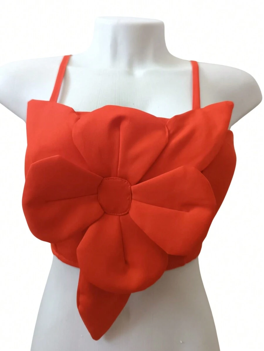 Cropped Tailored Summer Fashion With Cup With Tie 2024 Top Flower On The Front - trái cam - Xem 1