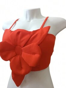 Cropped Tailored Summer Fashion With Cup With Tie 2024 Top Flower On The Front - trái cam - Xem 3