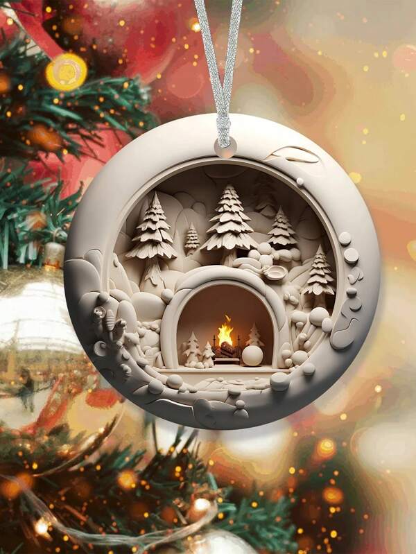 1Pc Christmas Tree Hanging Creative Decoration ,2D Effect Decorations, Fashionable Decorations, Housewarming Decorations, Party Decoration Gift,Snow Themed Christmas Villages, Multi-Layer Exterior Decorations Christmas Gift, Santa Claus, Fashion Ornament, House Warming, Snowy Christmas Fireplace, Layered Look Ornamnt(Please Tear Off The Screen Film Before Use)