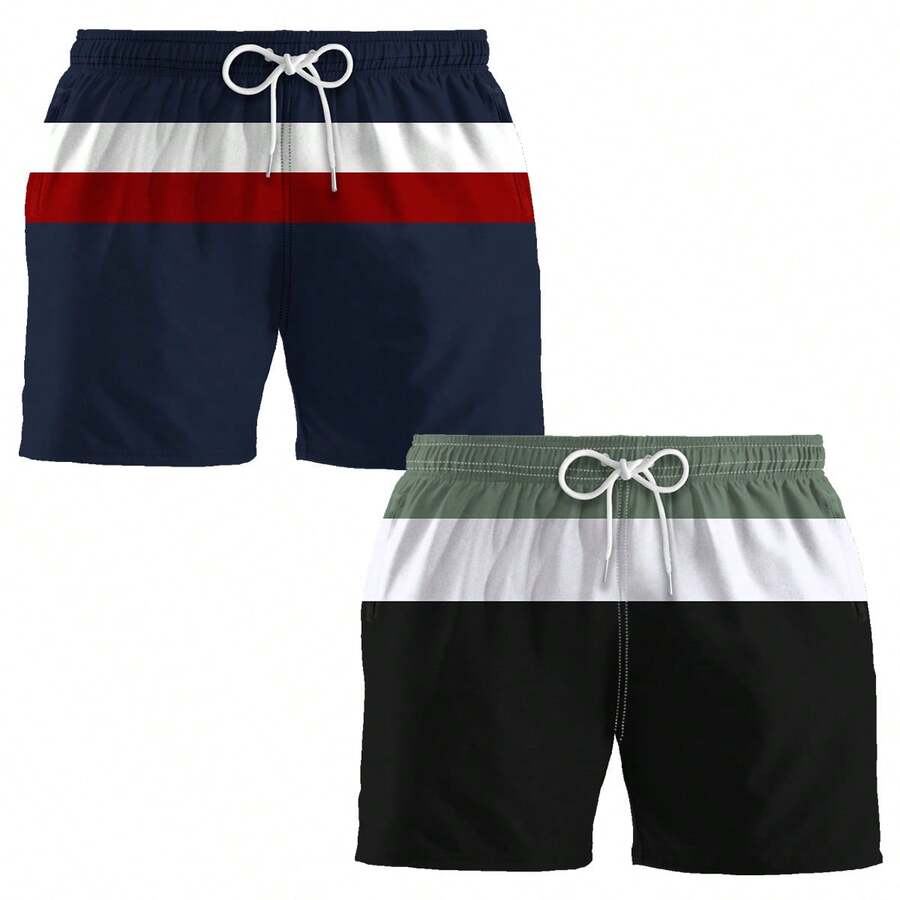 2 Men's Beach Bermuda Shorts Casual Comfortable Summer Pool Lightweight Soft - Xám - Xem 1