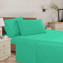 Mocassi 4 Piece 3 Line Embroidered Egyptian Quality Super Soft Wrinkle Resistant 1500 Series Sheet Set (Light Colors)