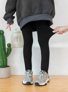 1pc Girls Plain Leggings, Warm And Comfortable, Casual Collegiate Athletic Tights For Autumn And Winter