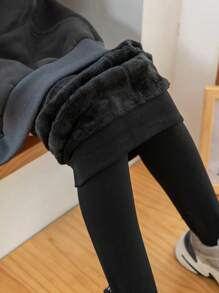 1pc Girls Plain Leggings, Warm And Comfortable, Casual Collegiate Athletic Tights For Autumn And Winter