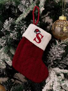 24pcs Knitted Christmas Stockings With Embroidered Letters, Red, Christmas Tree Decorations - Red Letter Socks - View 18