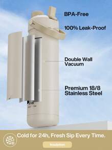 26盎司保温水瓶，配有二合一吸管盖，24小时保冷，防漏，不锈钢双层壁，适合运动、健身、旅行和上学使用。 - 燕麥色 - 查看 3