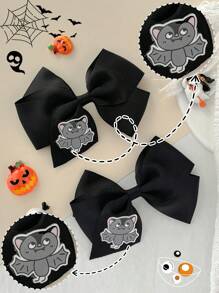 2 chiếc hộp đựng 4 inch phụ kiện tóc Halloween nơ tóc cho bé gái nơ tóc thời trang cho bé gái kèm kẹp cho lễ hội Halloween tiệc trường học - A - Xem 19