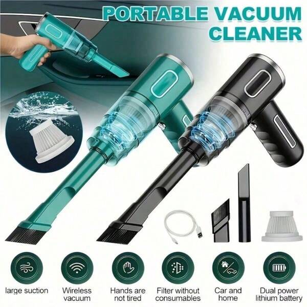 Easypie Selection 1 pièce Aspirateur de voiture sans fil rechargeable avec double filtre, aspiration puissante, portable, à main, mini souffleur de poussière pour la maison et l'automobile