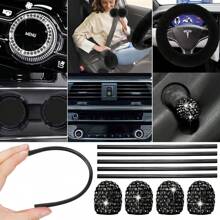 35-Piece Car Seat Cover Set With Steering Wheel Cover, Cup Holder Coasters, Shoulder Pads, And Accessories - Polyester Fabric Interior Decor Kit Without Filler - Màu Hoa hồng đỏ - Xem 3