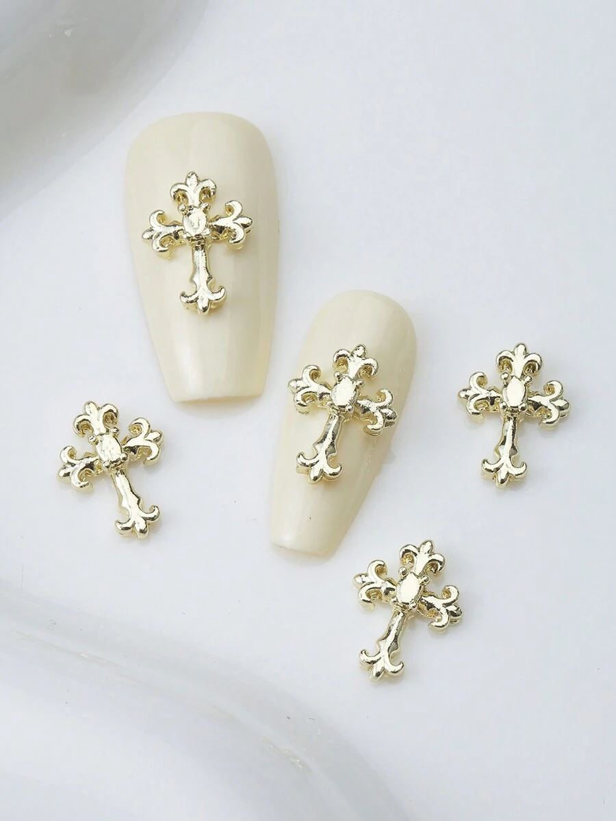 10件金色十字架美甲装饰品，3D合金美甲饰品，女孩礼物，美甲宝石，多功能DIY配件，可用于装饰指甲、鞋子、衣服、包包等。