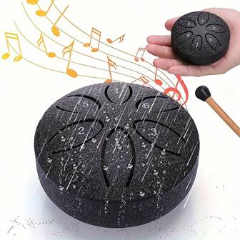 6-Tone Steel Tongue Drum Set With 1 Outdoor Garden Rain Drum, 3-Inch Carbon Steel Hand Drum, Waterproof Upgraded Music Rain Bells For Outdoor Use, Christmas, Halloween, Valentine's Day,