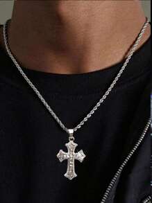 欧美时尚INS复古朋克风水钻吊坠项链不锈钢绳链男女通用简约潮人嘻哈设计 - 銀色 - 查看 2