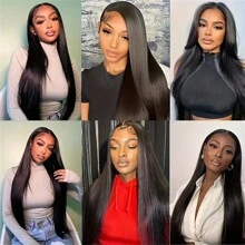 Put On And Go Glueless Wigs Human Hair Pre Plucked Pre Cut 6x6 Straight Lace Closure Wigs Human Hair Upgraded Glueless Wig Ready To Wear Glueless HD Lace Front Wigs For Women 200% Density - Natural Black - 查看 11