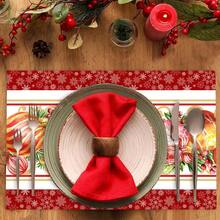 1/4/6 piezas Manteles individuales con tema navideño, Cuadros grises con árbol de arándanos y 3 gnomos, Cabeza de muñeco de nieve navideño, Aplicable para decoración de fiesta de Navidad, decoración de reunión navideña, decoración de mesa