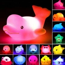 发光水池沐浴玩具套装，儿童漂浮橡胶水上玩具，儿童男孩女孩泳池浴缸淋浴玩具，圣诞节生日，浴灯，海豚玩具，男孩玩具>儿童泳池玩具 - 彩色 - 查看 1