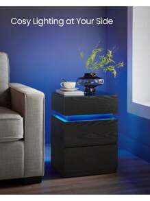 VASAGLE Bedside Table With LED Lights, Adjustable Light Colours, 3 Drawers, Side Table, Modern Style, Ebony Black - Black - View 6
