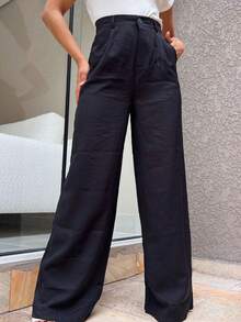 Women's Wide Leg Pants // Marrant Fabric Pants // BL96 - 黑色 - 查看 3