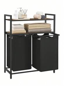 VASAGLE Laundry Basket, Laundry Hamper, Laundry Sorter With 2 Pull-Out And Removable Bags, 2 Shelves, 46L Capacity Per Bag, For Laundry Room, Rustic Brown And Black - Black - View 7