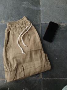 Calça reta casual de rua com bolso grande e bolso grande