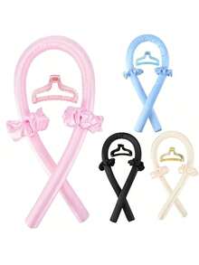 4 件套免加热卷发套装，带发夹的卷发棒头带，弹性发带，柔软的 DIY 波浪卷发造型工具，适用于中长卷发，非常好用的卷发编织工具 - 彩色 - 查看 2