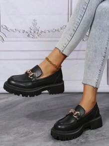 Giày lười phong cách Anh giản dị mùa xuân 2024 dành cho nữ, giày bệt cổ sâu cho sinh viên - màu đen - Xem 1