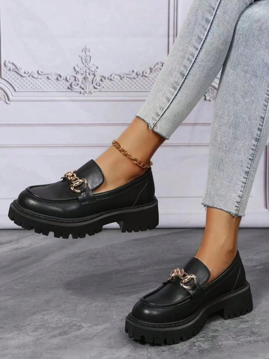 Giày lười phong cách Anh giản dị mùa xuân 2024 dành cho nữ, giày bệt cổ sâu cho sinh viên - màu đen - Xem 1