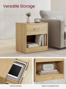 VASAGLE Bedside, Side With Drawer, Handle, Open Compartment, End, For Bedroom, Living Room, Natural Beige And Classic White - gừng - Xem 2