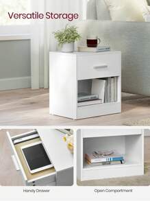 VASAGLE Bedside Table With Drawer, Handle, Open Compartment, For Bedroom, Living Room, Classic White - White - View 3