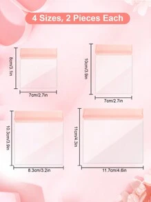 Linkstyle 8pcs Clear EVA Jewelry Storage Bags, Anti Tarnish Jewelry Bags, Mini Small Bags For Jewelry Ring Earring Chain Bracelet (4 Sizes) - Pink - View 2