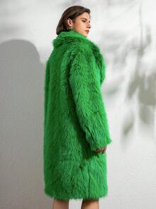 RELISH NOLESS Áo khoác dài cổ lông cho nữ, màu trơn, mùa đông - màu xanh lá - Xem 6