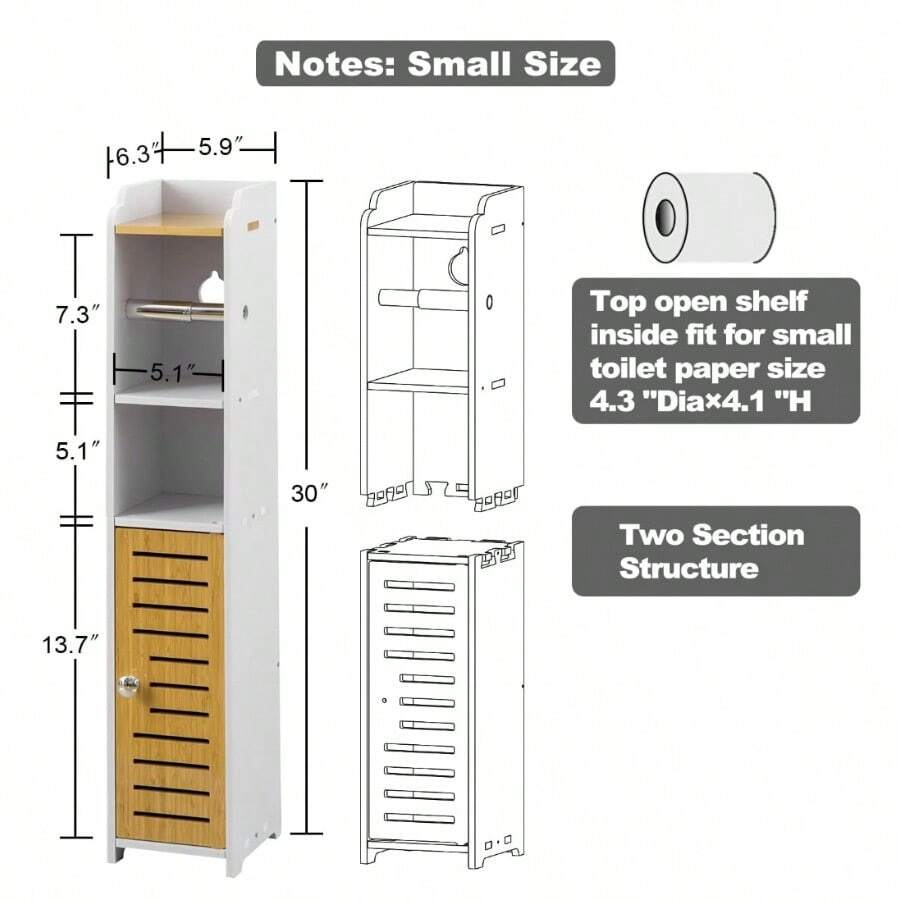 Bathroom Storage Slim Tower Toilet Paper Storage Shelves Bamboo