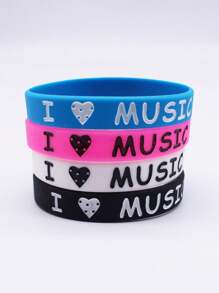 4 bucăți combinație multicoloră "I Love Music" brățară din silicon rezistentă la apă și durabilă
