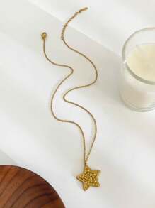 Monlansher 1 pezzo Collana con pendente in acciaio inossidabile non sbiadente per donna, modelli stella, ritratto, croce, alla moda, minimalista, di alta gamma, di moda, da indossare singolarmente o a più fili, versatile