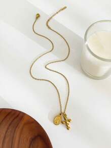 Monlansher 1 pezzo Collana con pendente in acciaio inossidabile non sbiadente per donna, modelli stella, ritratto, croce, alla moda, minimalista, di alta gamma, di moda, da indossare singolarmente o a più fili, versatile