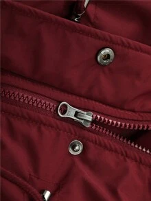 Plus Size Women Winter Drawstring Waist Hooded Fur Collar Outdoor Parka Coat - Burgundy - View 8