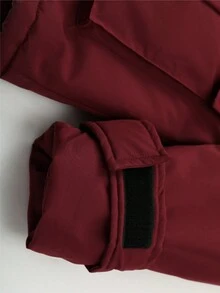 Plus Size Women Winter Drawstring Waist Hooded Fur Collar Outdoor Parka Coat - Burgundy - View 7