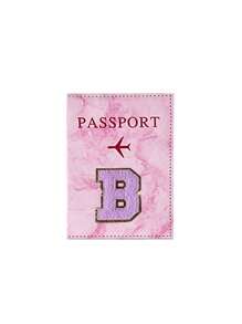 1 Stück Passcover, lila Handtuch mit A-Z Buchstaben Stickerei, unisex RFID Vintage Business Passhülle, tragbare multifunktionale ID/Bankkarten PU Leder Geldbörse - Pink - Übersicht 24