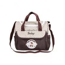Fashionable Multifunctional Moms Shoulder Bag; Lightweight Portable Mommy Bag; Cute Bear Pattern Crossbody Diaper Bag With Multiple Compartments - Coffee Brown - View 9
