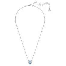 Swarovski SPARKLING DC：NECKLACE CZWH/CRY/RHS 蓝色圆形吊坠项链，女士珠宝，日常佩戴和节日礼物