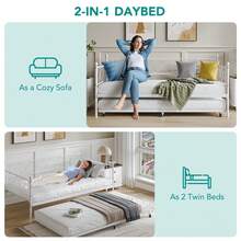 Twin Size Metal Daybed Frame,Sofa Bed For Bedroom Living Guest Room (Black/White/Pink) - White - View 2