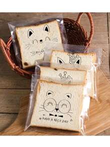 50pcs Random Cartoon Pattern Self-Adhesive Clear Bread/Toast Bag School Supplies Food Bag Food Box Suitable For Candy Chocolate Cookies Etc. - Clear - View 5
