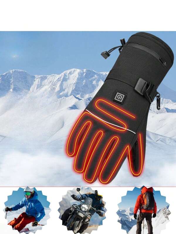 Electric Heating Gloves, Men's And Women's 3 Heated Horizontal Heating Gloves Touch Screen Waterproof Ski Ski Gloves Ideal For Outdoor Mountaineering Winter Riding