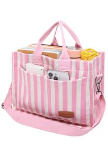 Versatile Vertical Stripes Hobo Shoulder Bag For Women Purse And Handbag, Large Capacity Multi-Pocket Canvas Shoulder Commuter Bag Handbags, Lightweight Casual Tote Shoulder Messenger Bag, Students School Laptop Bags Minimalist Sport Backpack With Multi Compartments & Multi Pockets, School Tote Bag, School Bookbag, Back To School Bags, Portable, Cute, Suitable For Teen Girls Women College Students, Perfect For Back To School, First Day Of School, College