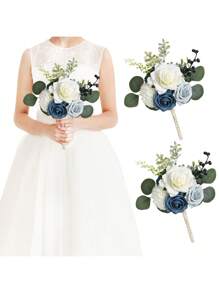 2 PCS Wedding Bouquets For Bridesmaids Artificial Flowers Bridesmaids Silk Bouquets Rustic Small Wedding Floral Centerpieces For Party Ceremony Marriage Proposal Dinning Table Decor Party Favors Room Decor