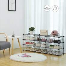 SONGMICS Shoe Rack, Rectangular Cube Organiser, Modular DIY Storage Shelf Unit, 40 X 30 X 17 Cm For Each Compartment, Metal Wire Interlocking Wardrobe, For Entryway Closet, Black - Black - View 4