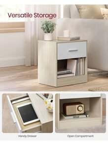 VASAGLE Bedside Tables, Set Of 2, Side Table With Drawer, Handle, Open Compartment, End Table, For Bedroom, Living Room, Natural Beige And Classic White - Beige - View 3