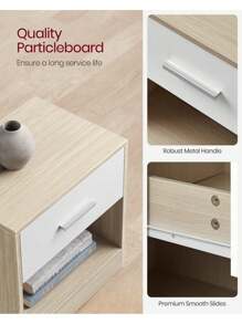 VASAGLE Bedside Tables, Set Of 2, Side Table With Drawer, Handle, Open Compartment, End Table, For Bedroom, Living Room, Natural Beige And Classic White - Beige - View 4